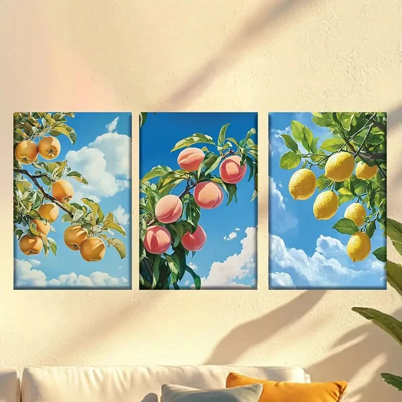 3pcs Delicious apples, peaches and lemons Wall Art Set Canvas Framed 50x70cm - High Quality Print 100% Australian Made Wall Canvas Ready to Hang - Bella Home Decor