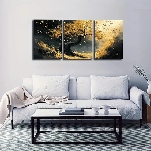 3pcs Noble Black and Golden Tree Wall Art Set Canvas Unframed - High Quality Print 100% Australian Made Wall Canvas  Wall Art Set Canvas