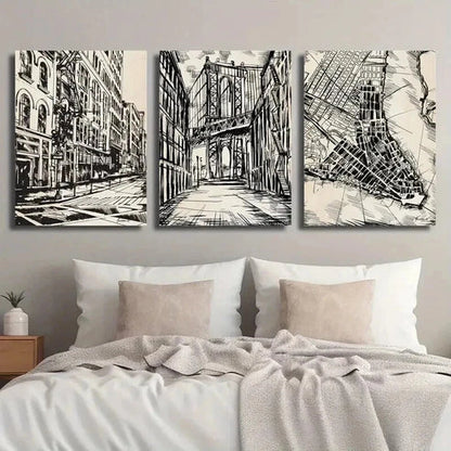 3pcs Black & White New York City Street Map Wall Art Canvas Unframed - High Quality Print 100% Australian Made Wall Canvas - Bella Home Decor