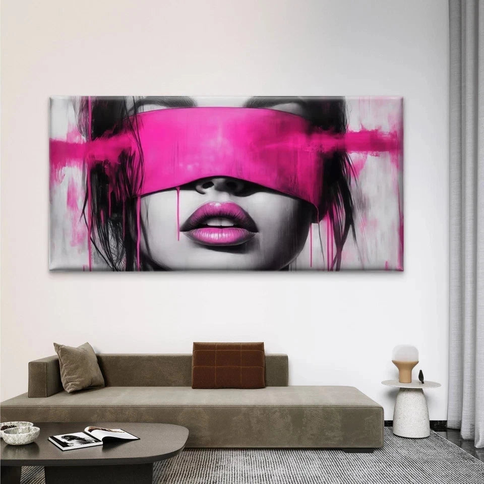 Abstract Pink & Black Hair Wall Art Canvas Office Home Room Framed 120x60cm