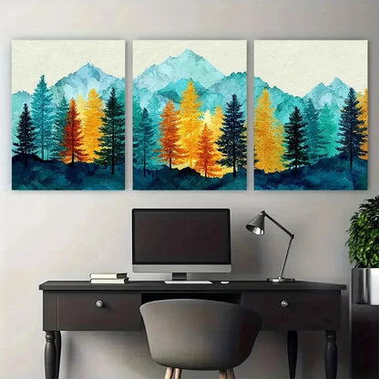 3pcs Fall Mountain & Forest Piece Decor Perfect Wall Art Set Canvas Framed 50x70cm - High Quality Print 100% Australian Made Wall Canvas Ready to Hang