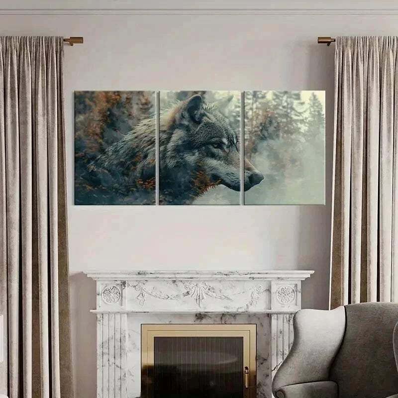 3pcs Wolf Profile Artwork Wildlife Scene Forest Wall Art Set Canvas Framed 60x90cm - High Quality Print 100% Australian Made Wall Canvas Ready to Hang - Bella Home Decor