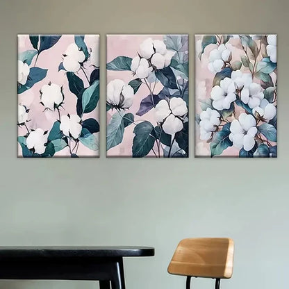 3pcs Elegant White Flower & Green Leaves Wall Art Set Canvas Unframed - High Quality Print 100% Australian Made Wall Canvas - Bella Home Decor