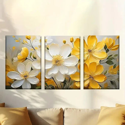 3pcs Bunch of Yellow and White Flowers Wall Art Canvas Unframed – High Quality Print 100% Australian Made Wall Canvas - Bella Home Decor