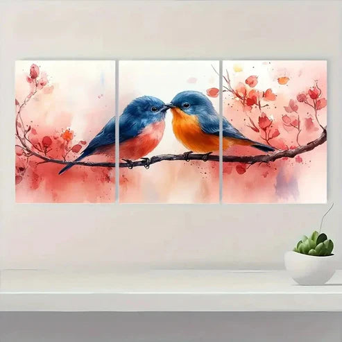 3pcs Two Kissing Birds on a Branch TB Wall Art Set Canvas Unframed - High Quality Print 100% Australian Made Wall Canvas