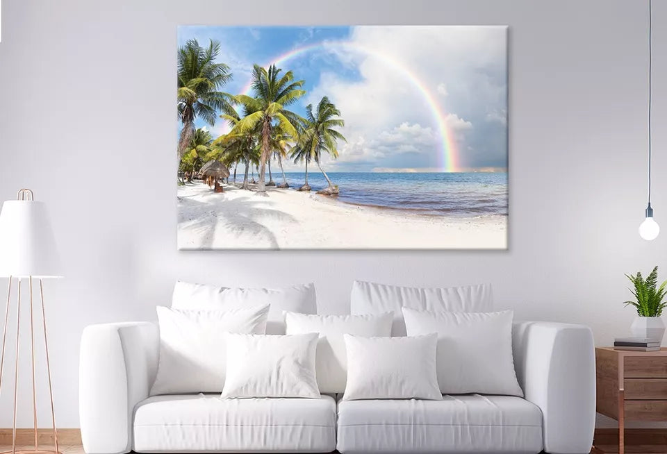 Sunny Beach With Palm Trees Wall Art Decor 100% Australian Made - Bella Home Decor