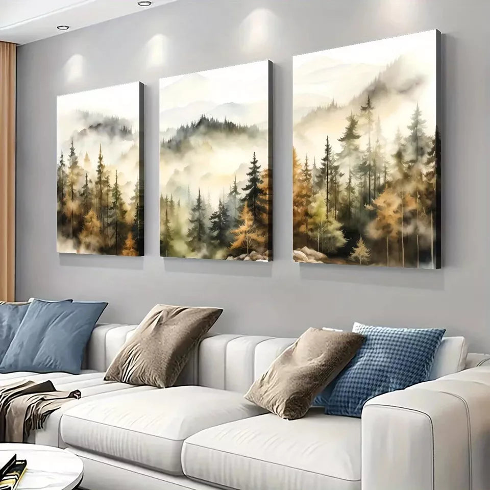 3pcs Forest Scenery Autumn Forest Modern Mini Wall Art Set Canvas Framed 50x70cm - High Quality Print 100% Australian Made Wall Canvas Ready to Hang
