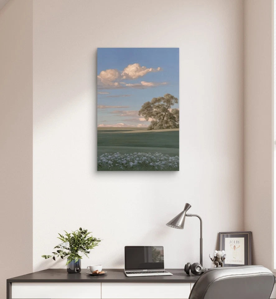 Classical Soft Landscape with Tree Flowers 40x60cm Metal Print Ready to Hang
