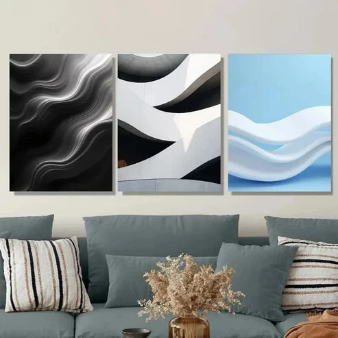 3pcs Modern Abstract Black & White Geometricn Wall Art Set Wall Art Canvas Unframed – High Quality Print 100% Australian Made Wall Canvas