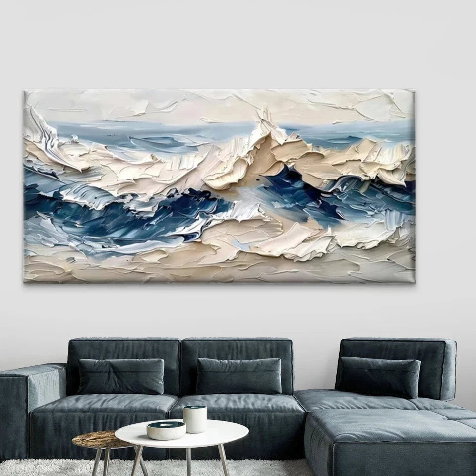 Coastal Abstract Ocean Wave Wall Art Canvas Office Home Room Framed 120x60cm