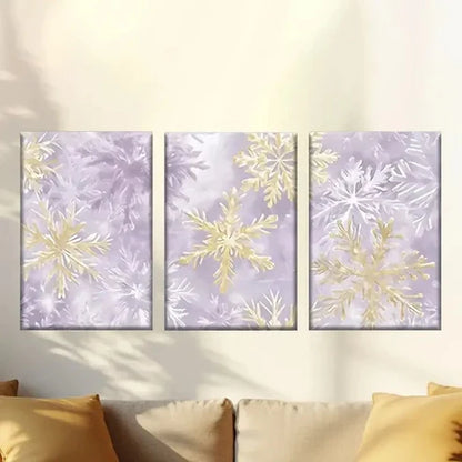 3pcs Purple & Golden Snowflake Pattern Wall Art Set Canvas Unframed - High Quality Print 100% Australian Made Wall Canvas