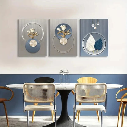 3pcs Abstract Flower Rust Spray Painted Metal Print Ready to Hang Art - Bella Home Decor