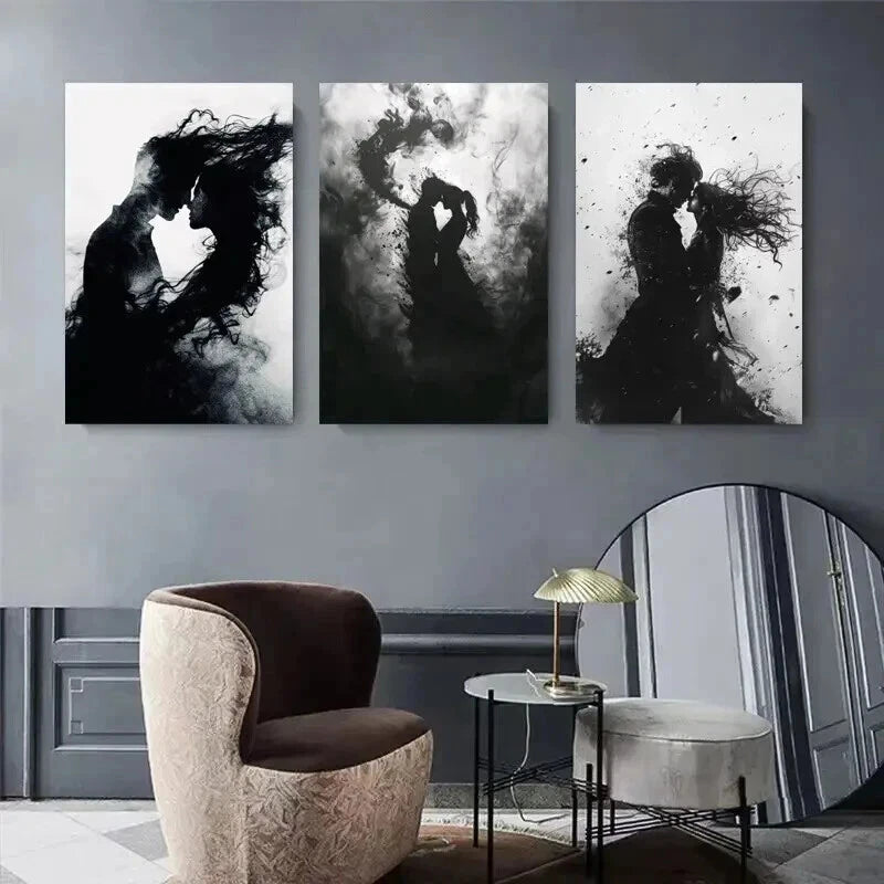 3pcs Abstract Black White Couple Kiss Perfect Wall Art Set Canvas Framed 50x70cm - High Quality Print 100% Australian Made Wall Canvas Ready to Hang - Bella Home Decor