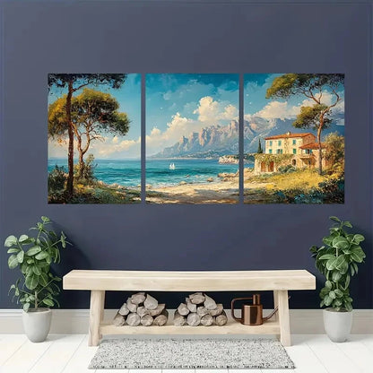 3pcs Long Landscape Seacoast Vintage Perfect Wall Art Set Canvas Framed 40x60cm - High Quality Print 100% Australian Made Wall Canvas Ready to Hang - Bella Home Decor