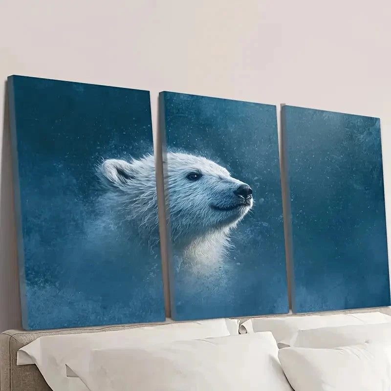 3pcs little polar bear Wall Art Set Canvas Framed 60x90cm - High Quality Print 100% Australian Made Wall Canvas Ready to Hang