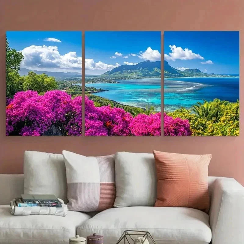 3pcs Vibrant Tropical Floral & Scenic Perfect Wall Art Canvas Framed 40x60cm - High Quality Print 100% Australian Made Wall Canvas Ready to Hang