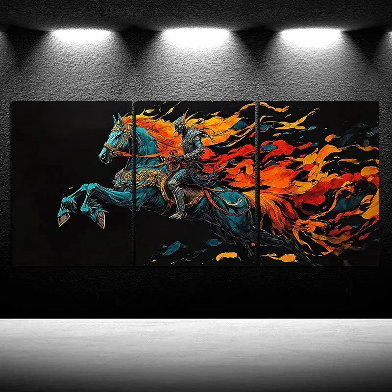 3pcs Abstract Colourful Horses Metal Print Ready to Hang Art - Bella Home Decor