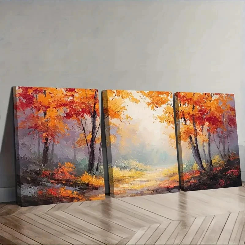 3pcs Painting With Red Orange Yellow Wall Art Set Canvas Framed 50x70cm - High Quality Print 100% Australian Made Wall Canvas Ready to Hang