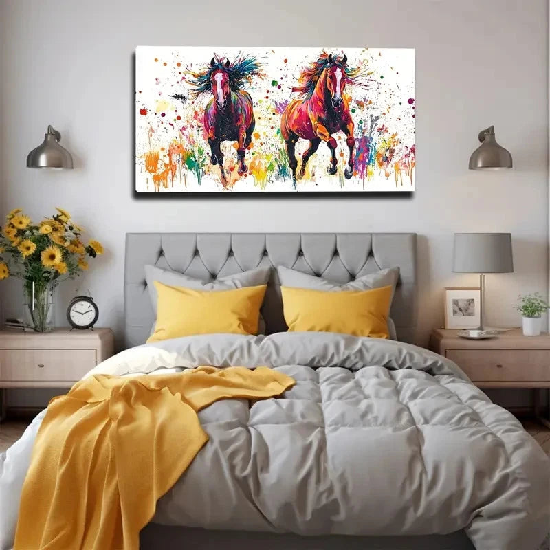 Two Powerful Horses Wall Art Canvas Office Home Room Framed 120x60cm
