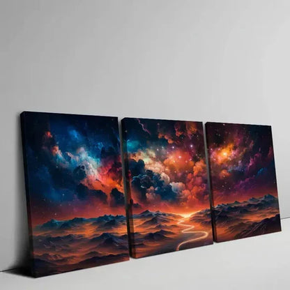 3pcs Vibrant Starry Skies & Mountain Range Wall Art Canvas Unframed - High Quality Print 100% Australian Made Wall Canvas