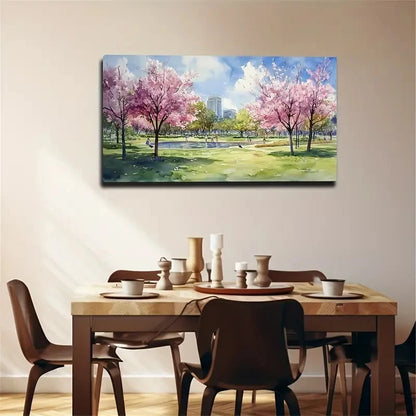 Cherry Blossom Park Landscape Wall Art Canvas Office Home Room Framed 120x60cm