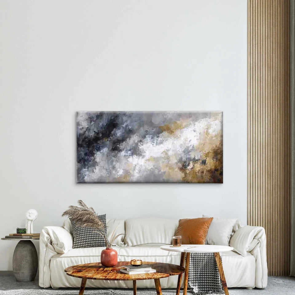 Abstract Flow Neutral Tones Wall Art Canvas Office Home Room Framed 120x60cm - Bella Home Decor