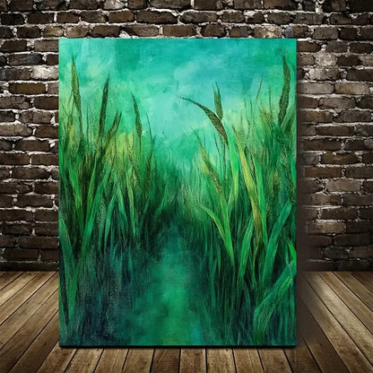 Emerald Green Sugarcane Meadow Watercolor Painting 40x60cm Metal Print Ready to Hang - Bella Home Decor