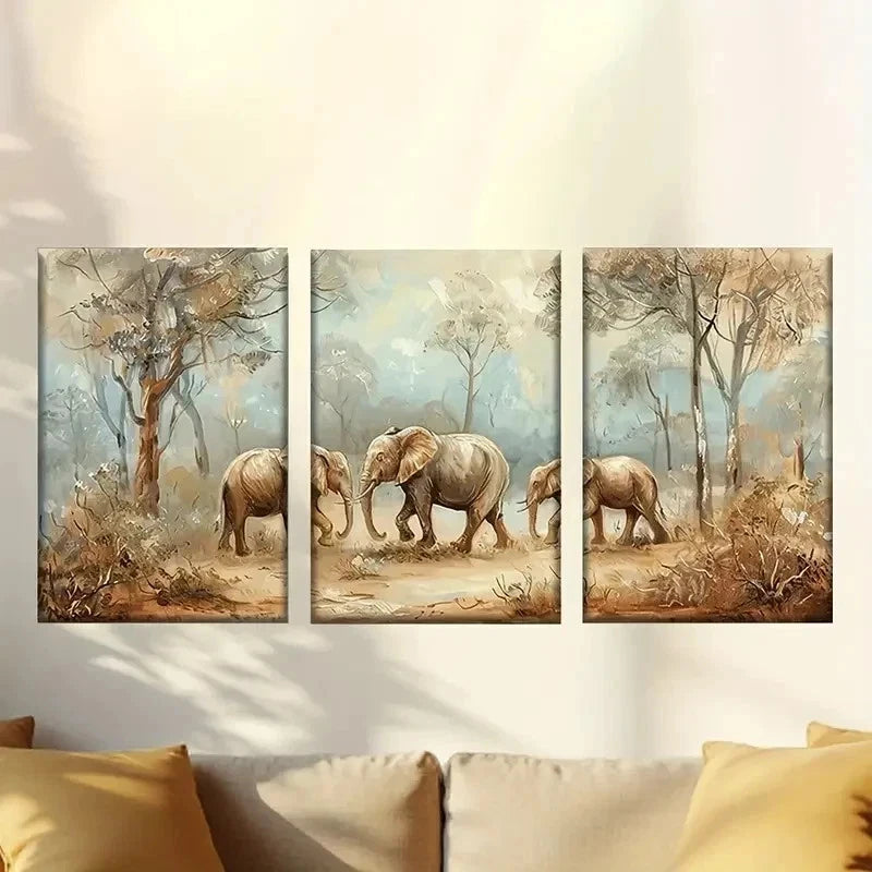 3pcs Colorful steppe elephants Wall Art Set Canvas Framed 40x60cm - High Quality Print 100% Australian Made Wall Canvas Ready to Hang - Bella Home Decor
