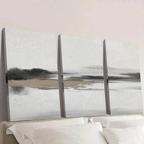 3pcs Misty Beige Landscape Painting Wall Art Canvas Unframed - High Quality Print 100% Australian Made Wall Canvas