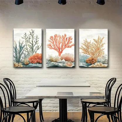 3pcs Coastal Coral Reef Ocean Perfect Design Wall Art Set Canvas Unframed - High Quality Print 100% Australian Made Wall Canvas - Bella Home Decor
