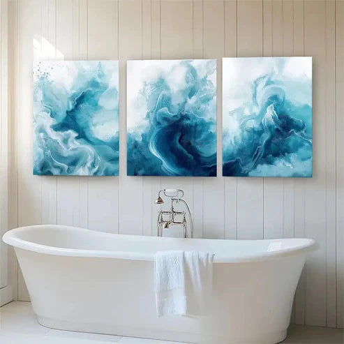 3pcs Fluid Abstract Ocean Waves Elegant Perfect Wall Art Canvas Unframed - High Quality Print 100% Australian Made Wall Canvas - Bella Home Decor