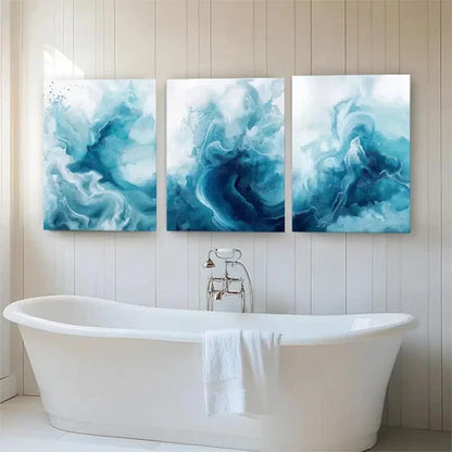 3pcs Fluid Abstract Ocean Waves Elegant Perfect Wall Art Canvas Unframed - High Quality Print 100% Australian Made Wall Canvas - Bella Home Decor