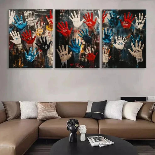 3pcs Graffiti Handprint Abstract Modern Perfect Wall Art Canvas Unframed - High Quality Print 100% Australian Made Wall Canvas