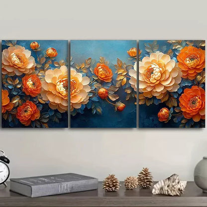 3 PCS Golden Chrysanthemums Floral Nature Wall Art Set Canvas Unframed - High Quality Print 100% Australian Made Wall Canvas - Bella Home Decor