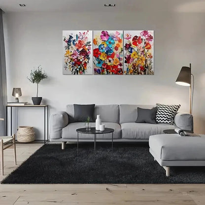 3pcs Colorful Floral Red Blue Yellow Metal Print Ready to Hang Art - Bella Home Decor
