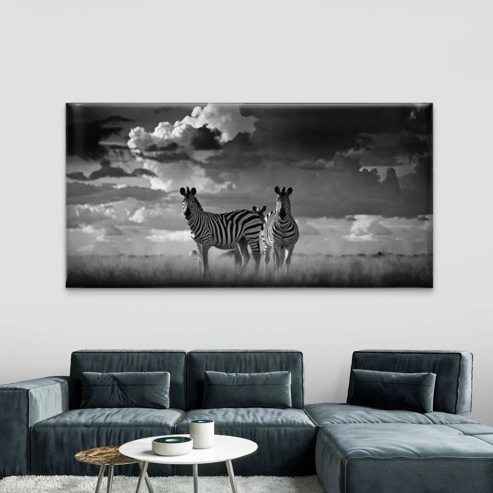 Black And White Zebras Wall Art Canvas Office Home Room Framed 120x60cm