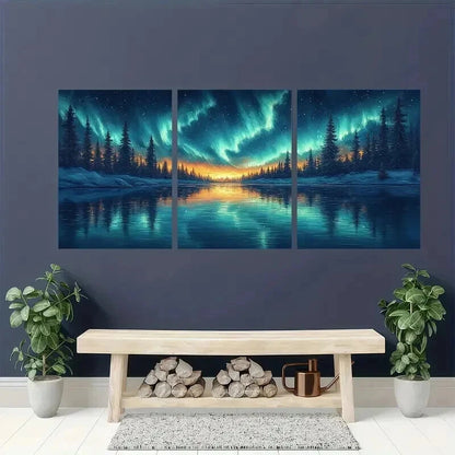 3pcs Northern Lights Borealis Aurora Night Wall Art Set Canvas Framed 40x60cm - High Quality Print 100% Australian Made Wall Canvas Ready to Hang - Bella Home Decor