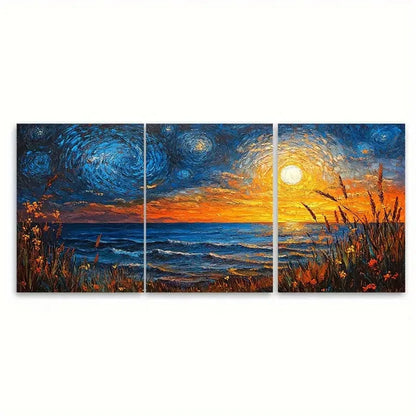 3pcs Night Art Western FU  Wall Art Set Canvas Framed 50x70cm - High Quality Print 100% Australian Made Wall Canvas Ready to Hang