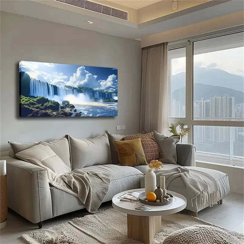 Waterfall Mist Landscape Wall Art Canvas Office Home Room Framed 120x60cm - Bella Home Decor