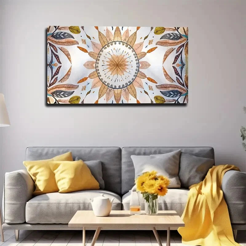 Symmetrical Floral Wall Art Canvas Office Home Room Framed 120x60cm