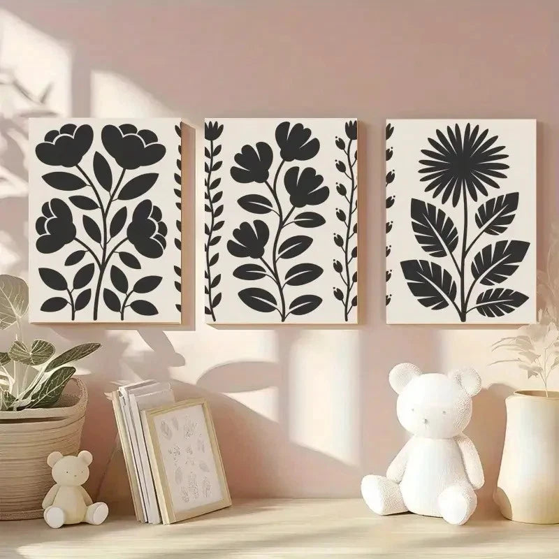 3pcs Floral Silhouettes Botanical Painting Metal Print Ready to Hang Art