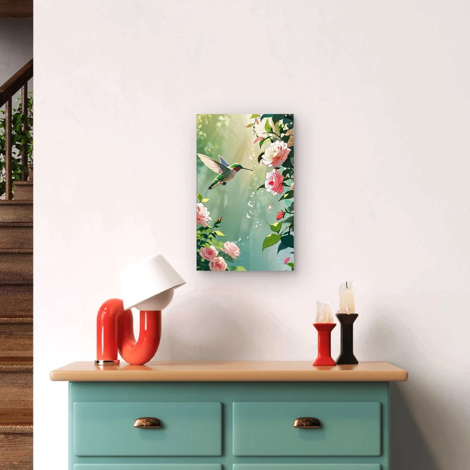 Hummingbird Bliss Elegant Oil Painting  60x90cm Metal Print Ready to Hang