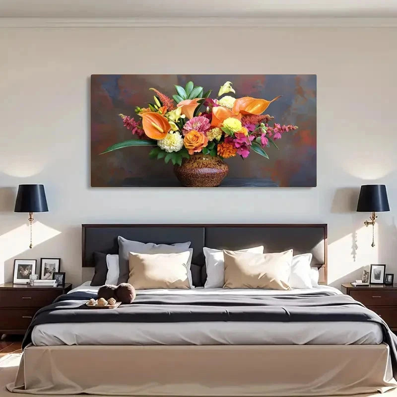 Modern Farmhouse Floral Bouquet Wall Art Canvas Office Home Room Framed 120x60cm - Bella Home Decor