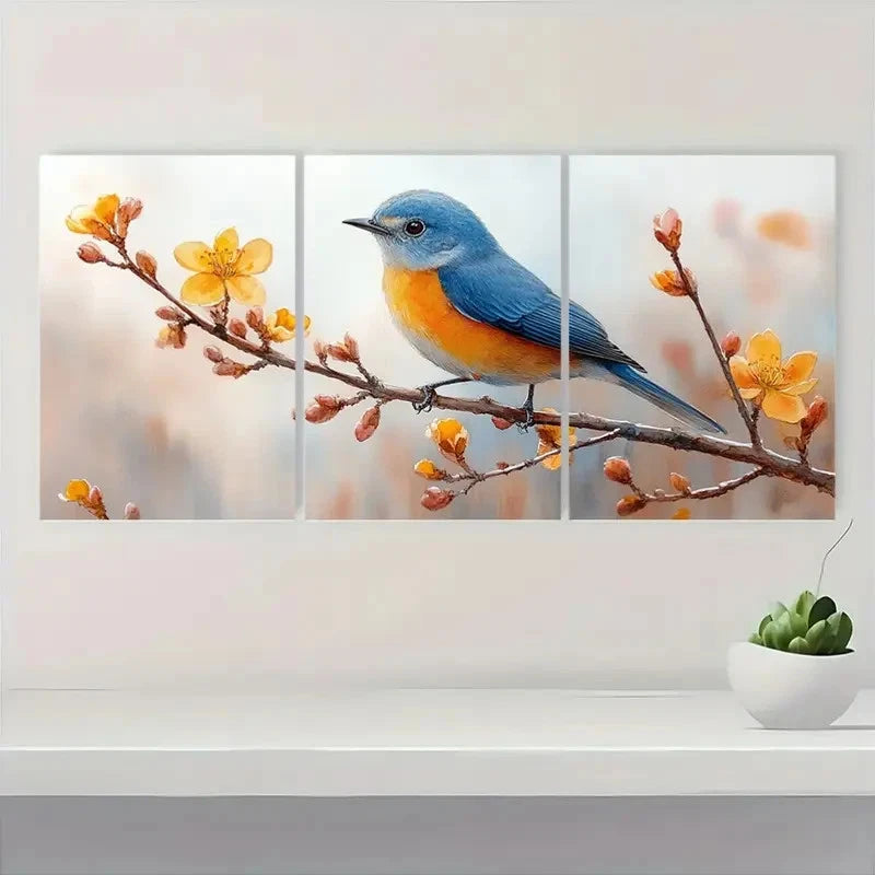 3pcs Blue bird Watercolor Minimalist Perfect Wall Art Set Canvas Framed 40x60cm - High Quality Print 100% Australian Made Wall Canvas Ready to Hang - Bella Home Decor