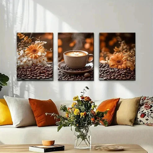 3pcs Fresh Coffee Beans and Beautiful Perfect Wall Art Set Canvas Unframed - High Quality Print 100% Australian Made Wall Canvas - Bella Home Decor