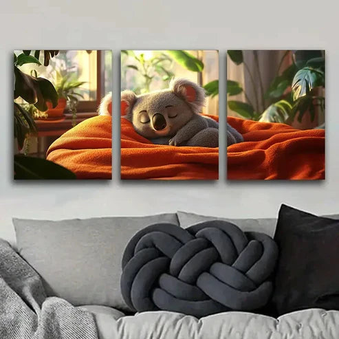 3pcs Cute Koala Adorable Nature Leaf Perfect Wall Art Set Canvas Unframed - High Quality Print 100% Australian Made Wall Canvas - Bella Home Decor
