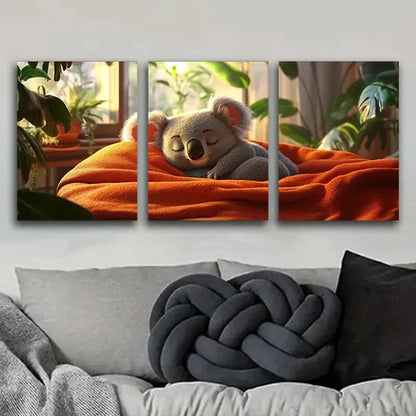 3pcs Cute Koala Adorable Nature Leaf Perfect Wall Art Set Canvas Unframed - High Quality Print 100% Australian Made Wall Canvas - Bella Home Decor
