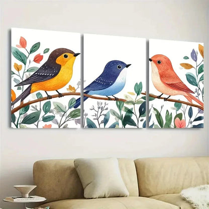 3pcs Colorful Songbirds on Branch with Lush Wall Art Set Canvas Framed 40x60cm - High Quality Print 100% Australian Made Wall Canvas Ready to Hang - Bella Home Decor