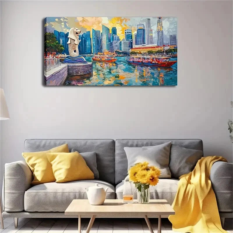 Vibrant Skyscraper & Waterfront Wall Art Canvas Office Home Room Framed 120x60cm