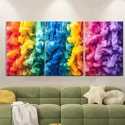 3pcs Rainbow Ink Flow Abstract Perfect Wall Art Set Canvas Framed 60x90cm - High Quality Print 100% Australian Made Wall Canvas Ready to Hang